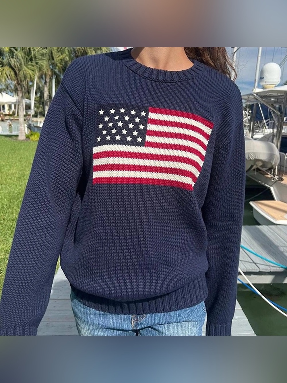Brandy Navy American Flag Knit Sweater - Women